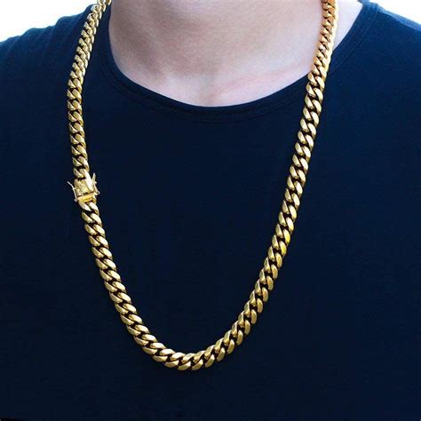 Mens Cuban Link Chain, 14mm Gold Link Chain, 24k Gold Chain Necklace ...