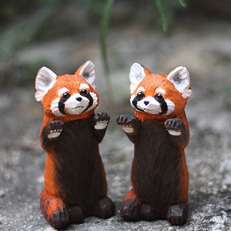 Handmade Carved Painted Red Panda Figurine Wooden Animal Etsy