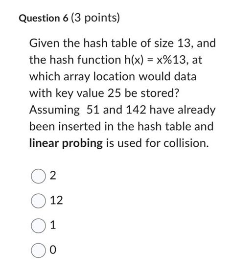 Solved Question 6 3 Points Given The Hash Table Of Size 13 Chegg