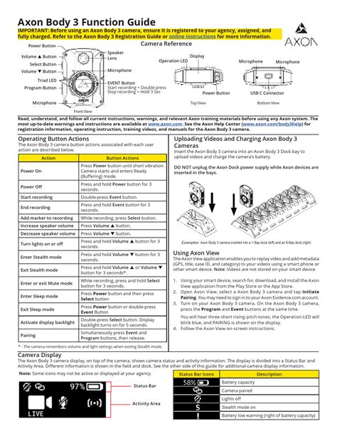 Axon Body 3 Camera Function Guide - User Manual & Instructions