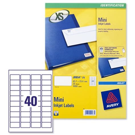 Avery Inkjet Mini Labels 40 Sheet White 45 7x25 4mm J8654 25 25 Sheets