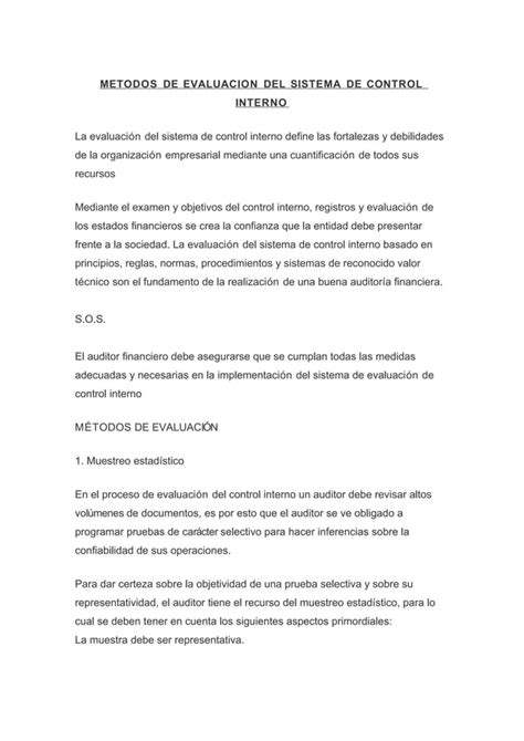 Metodos De Evaluacion Del Sistema De Control Interno PDF Descarga