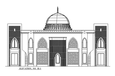 Mosque Front Elevation Design Download DWG File - Cadbull