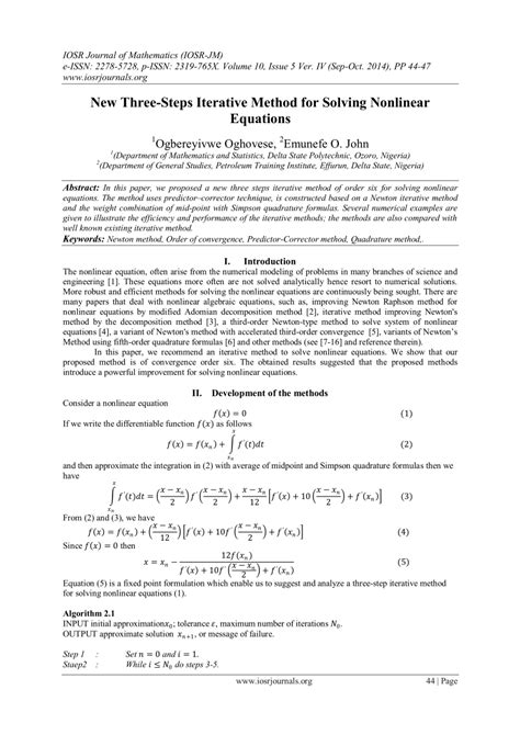 PDF New Three Steps Iterative Method For Solving Nonlinear Equations