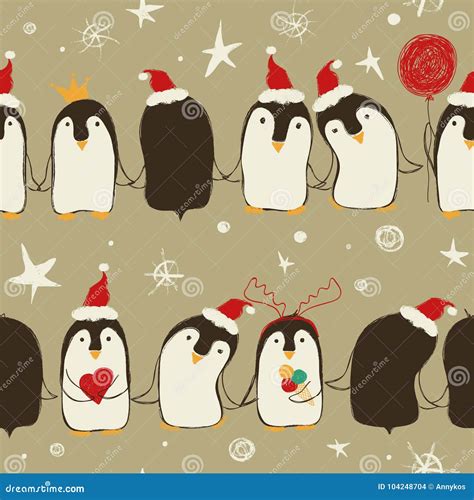 Modello Senza Cuciture Di Natale Dei Pinguini Illustrazione Vettoriale