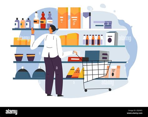 Male Character Buying Products In Grocery Store Stock Vector Image