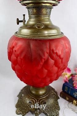 Antique Victorian Bradley Hubbard Gwtw Red Satin Oil Banquet Lamp