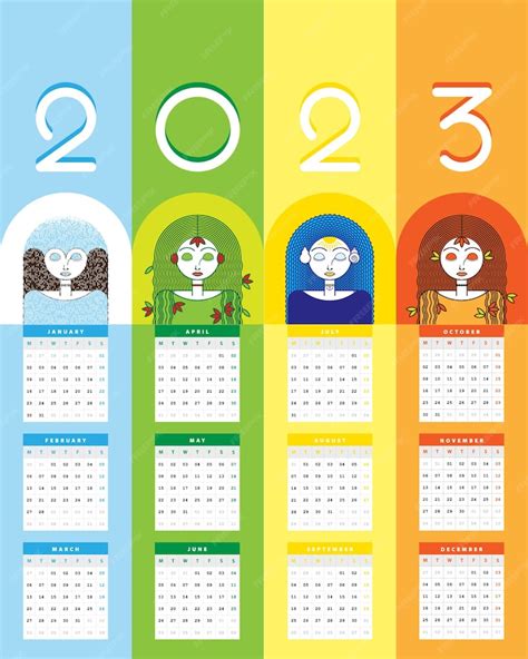 Premium Vector | 2023 calendar colorful four seasons