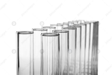 Empty Test Tubes On White Background Laboratory Analysis Equipment