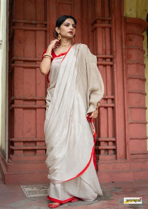 Handloom White Saree With Red Border Keep Me Stylish