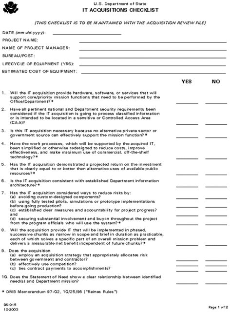 Acquisition Checklist Template