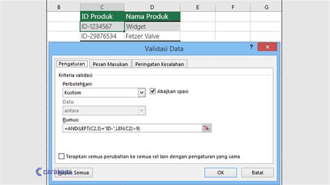 Cara Menggunakan Langkah Validasi Data Excel