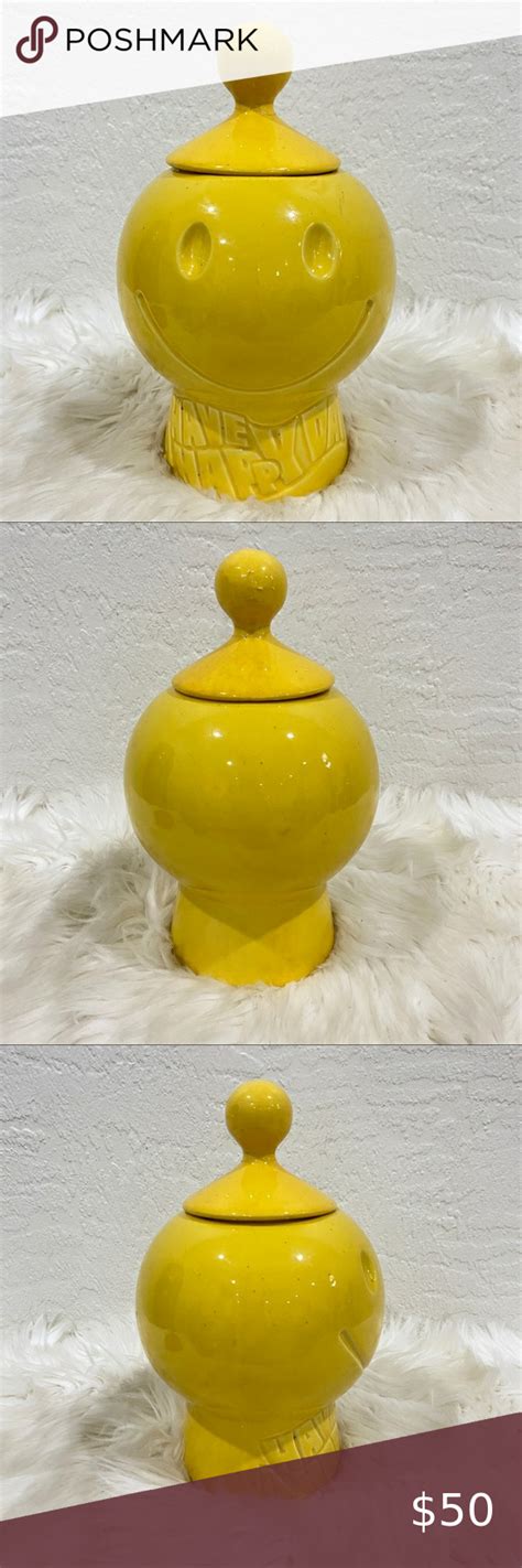 Vintage 1970s Mccoy Pottery Have A Happy Day Yellow Smiley Face Cookie Jar Have A Happy Day