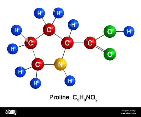 rendu 3d de la structure moléculaire de la proline isolée sur fond