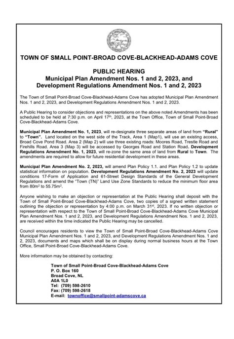 Public Hearing Town Of Small Point Broad Cove Blackhead Adam S Cove