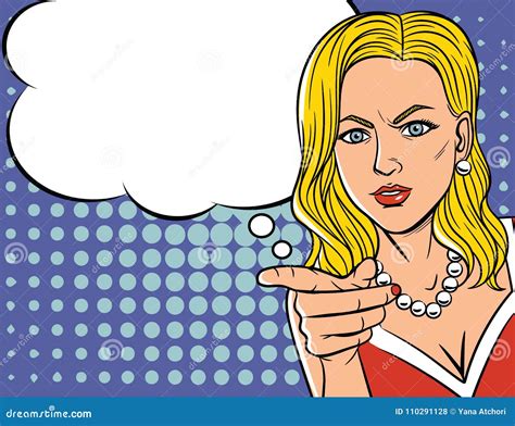 Vector Illustration Of Woman`s Face In Pop Art Style Over Dot Pattern Background Stock