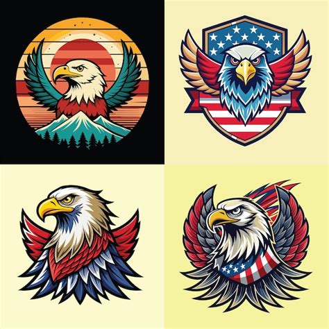 Premium Vector Set Of American Eagle Emblems With Stars And Stripes