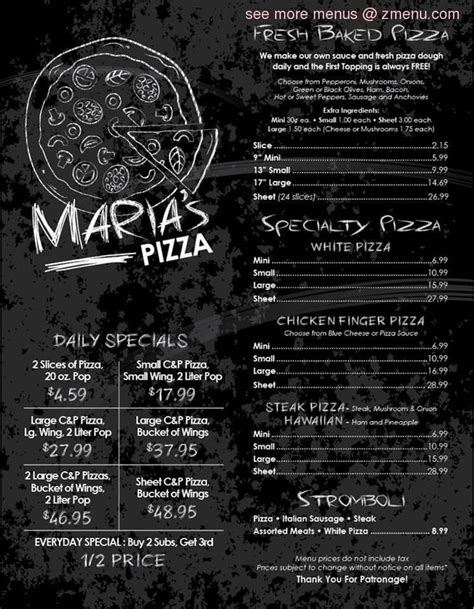 Online Menu Of Maria S Pizzeria Restaurant Restaurant Fredonia New