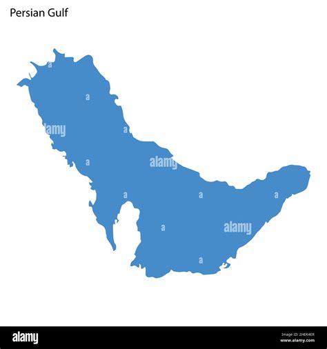 Blue Outline Map Of Persian Gulf Isolated Vector Siilhouette Sea On