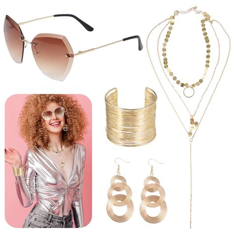 70s Disco Accessories Set, 4PCS Costume Accessories with Rimless ...