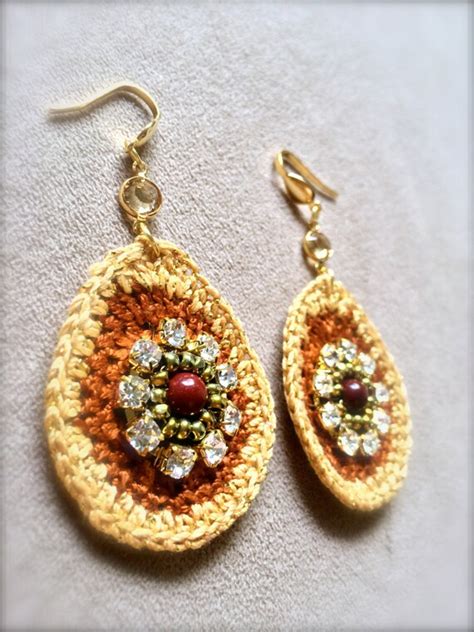 Items Similar To Crochet Earrings Handmade Earrings Oval Shape