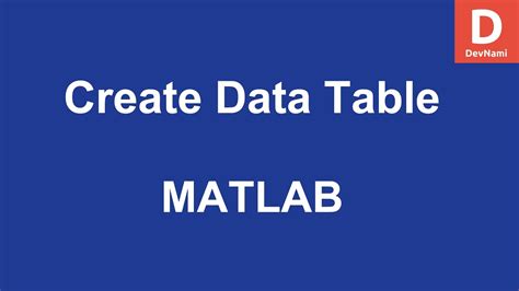 Matlab Create Data Table Youtube