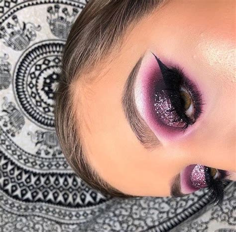 Purple Glitter Eye Makeup Look Natural Looking Eye Brows Dark Purple Fuchsia Black