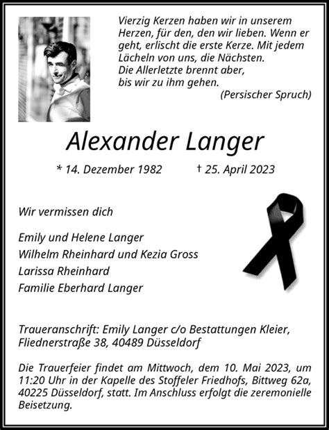 Alle Traueranzeigen F R Alexander Langer Trauer Rp Online De