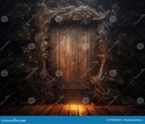 Mysterious Wooden Door with Patterns. Stock Illustration - Illustration of dreamy, house: 293063449