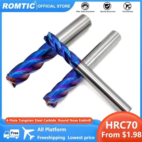 Romtic Hrc Flute Tungsten Steel Carbide Blue Nano Coating Roughing