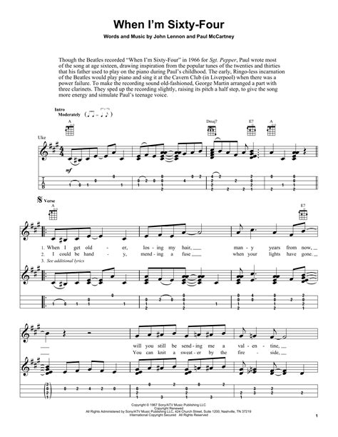 When I M Sixty Four By The Beatles Sheet Music For Easy Ukulele Tab At