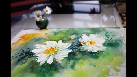 White Daisies How To Paint White Flowers In Watercolour Youtube