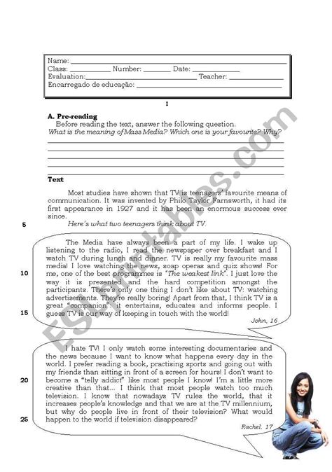 Test Tv Esl Worksheet By Fabioalexandre