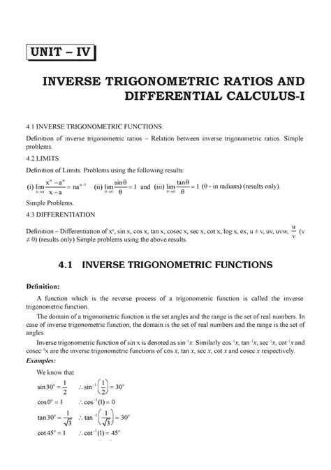 ITF Short Notes On Inverse Trigonometric Functions With Solved