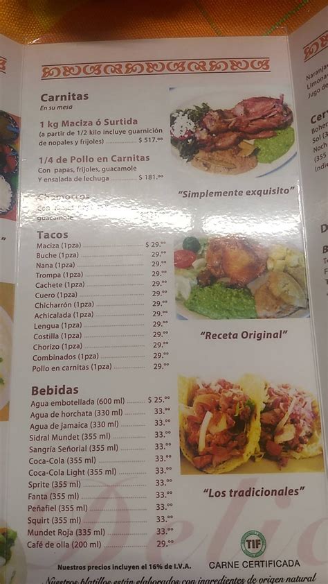 Carta del restaurante Los Tolucos Ciudad del México C Juan E