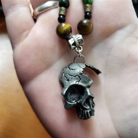 Vintage Broken Damaged Half Face Skull Pendant Necklace Etsy