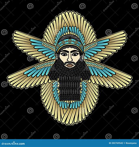 Cartoon Color Drawing: Bearded Man with Eight Wings, a Character in ...