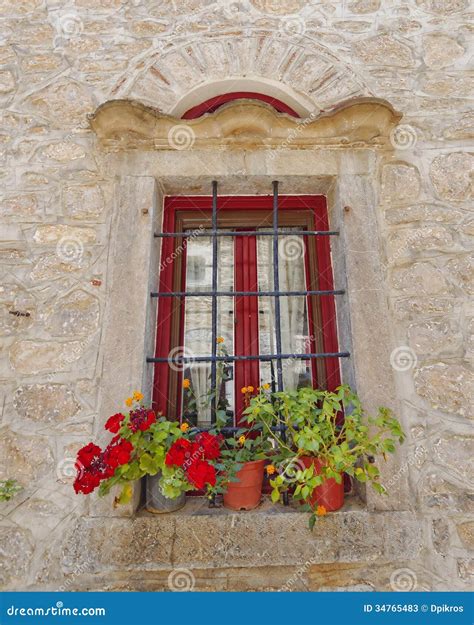 Picturesque Window And Flowerpots Stock Image Image Of Architecture