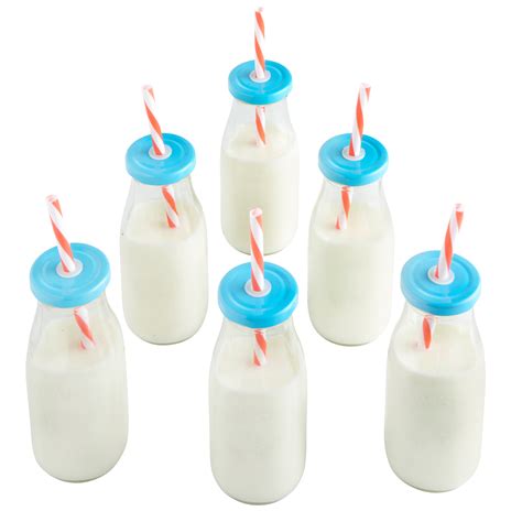 VonShef Milk Bottles Drinking Glass 6pc Set Reusable Straws Lids Retro Milkshake | eBay