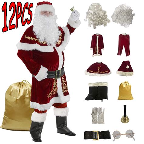 12 Pcs Christmas Santa Claus Costume Men's Costume Santa Suit Set Santa Costume Christmas ...