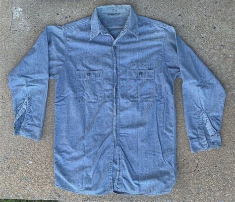 Original Authentic Wwii Us Navy Chambray Denim Work Shirt W Stenciled Name 4542668047