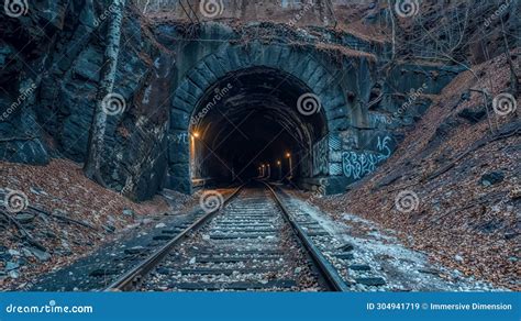 Scary Haunted Tunnel Entrance. a Crepuscular Journey Beneath Forgotten Rails Stock Illustration ...