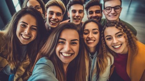 Premium Photo Group Of Young Diverse Friends Taking Selfie