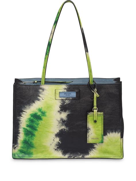 Prada Etiquette Bag With Tie Dye Print In Black Modesens Tie Dye