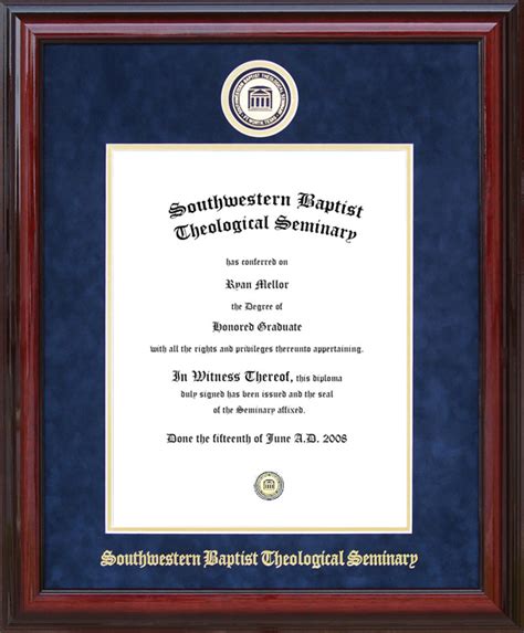 Southwestern Seminary Designer Diploma Frame in Blue Suede: Wordyisms