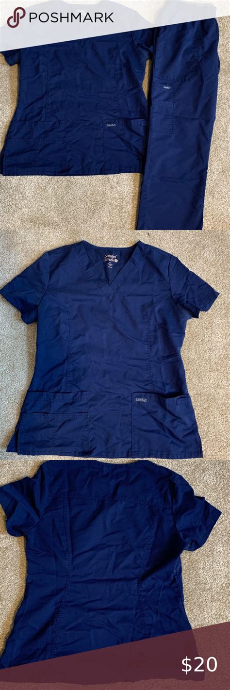 Scrub Set Navy Blue Scrub Set Top Is Form Fitting Modern Style V Neck With Pockets In The