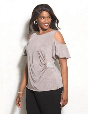 Roz ALI Plus Size Cold Shoulder Shimmer Faux Wrap Top Original Price