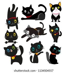 Cartoon Character Cat Poses Set Stock Vektorgrafik Lizenzfrei