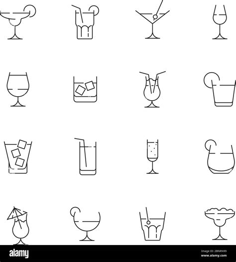 Glass For Drink Icons Cocktail And Alcoholic Drink For Party Liquid