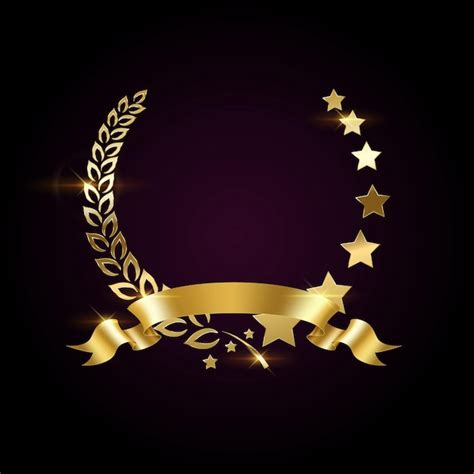 Premium Vector Golden Wreath With Laurel Stars And Ribbon Illustration